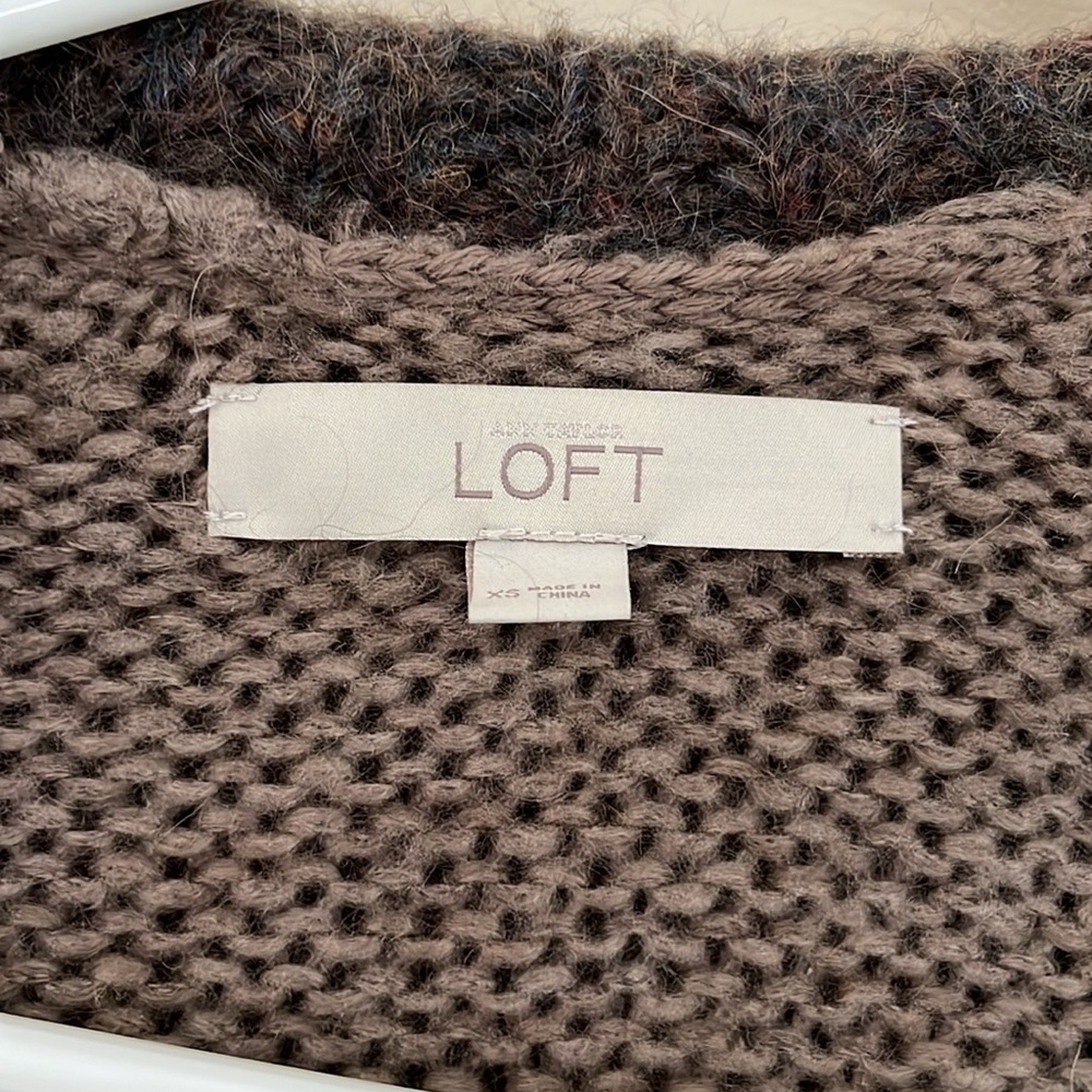 LOFT Mohair Brown Wide Stripe Open Cardigan Sweater XS - Picture 12 of 13